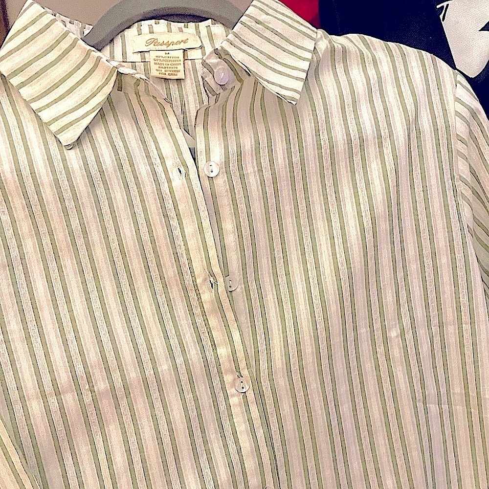 Passport Women’s (Medium) Sage & White Striped Tailored Button Down Blouse - Picture 8 of 8
